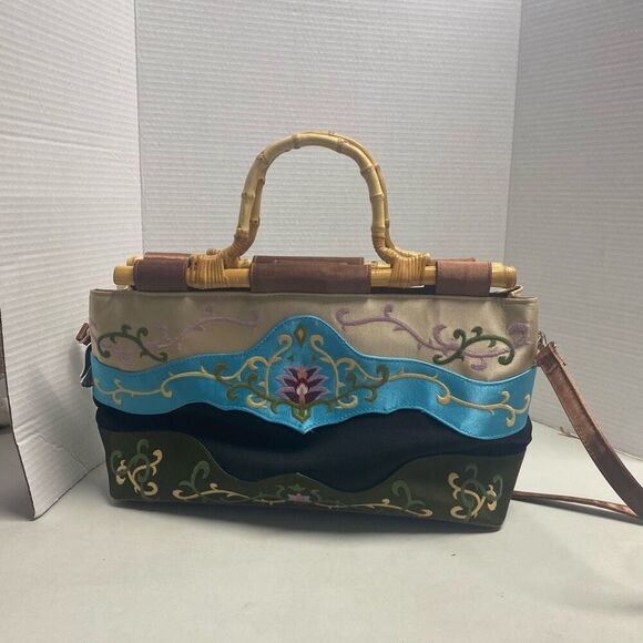 PRESTON & York Embroidered Satin Fabric Handbag With Bamboo Handles Shoulder Tot - Picture 10 of 12